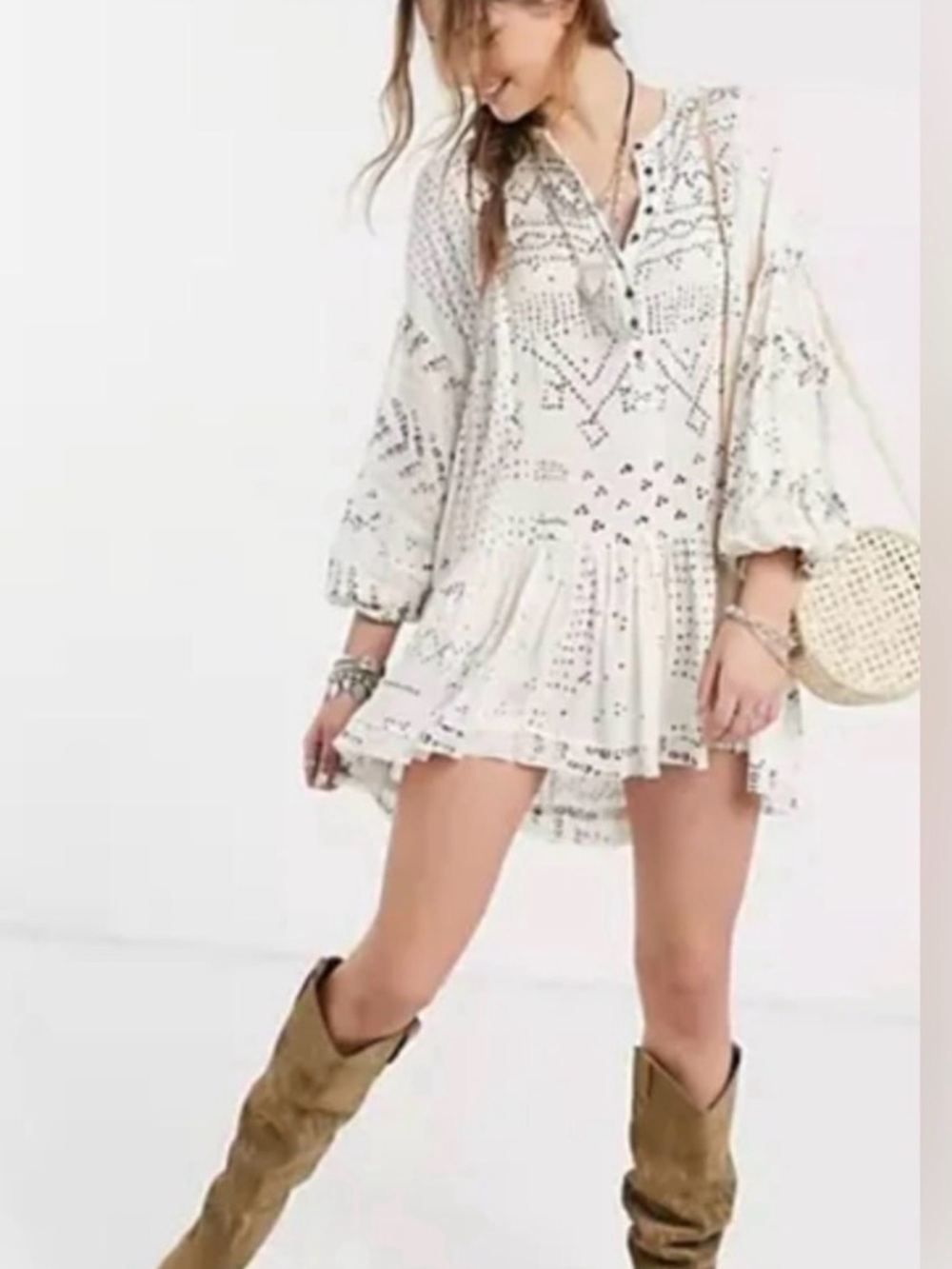 Anthropologie Free People Shibori Tunic Top Ivory XS - Picture 3 of 10